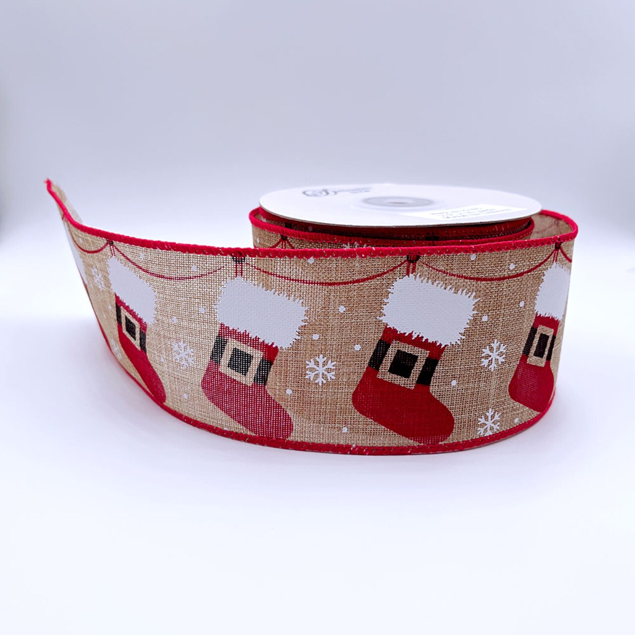 Designer’s Shop WR 63-5185 Holiday Hanging Santa Stocking wired edge ribbons (2.5”x10yards)